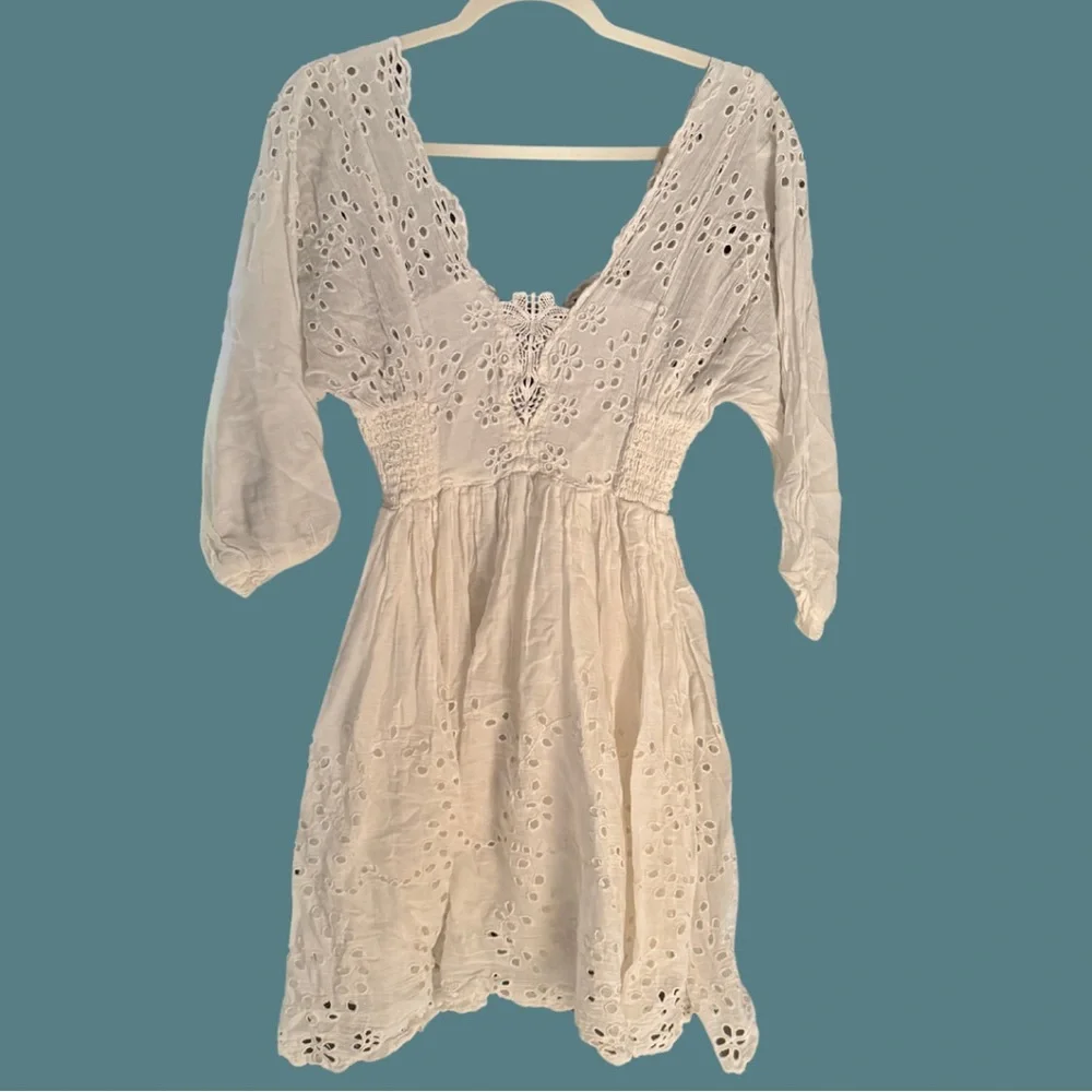 Free People Adella Eyelet Mini Dress - XS